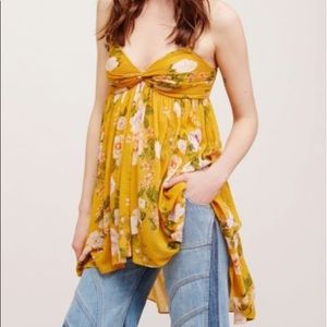 Free People Mirage Floral Hi-Lo Tank Mustard